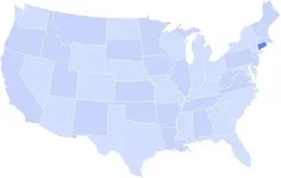 Map of the United States with Connecticut highlighted in a darker blue in the Northeast region.