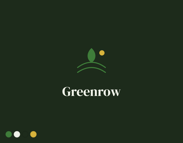 Greenrow landscaping logo with green leaf and sun on dark green background