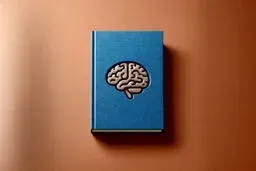 Blue hardcover book with a brain-shaped cutout on the cover, placed on a warm brown surface