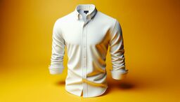 Crisp white button-down shirt with rolled cuffs floating against a vibrant yellow background.