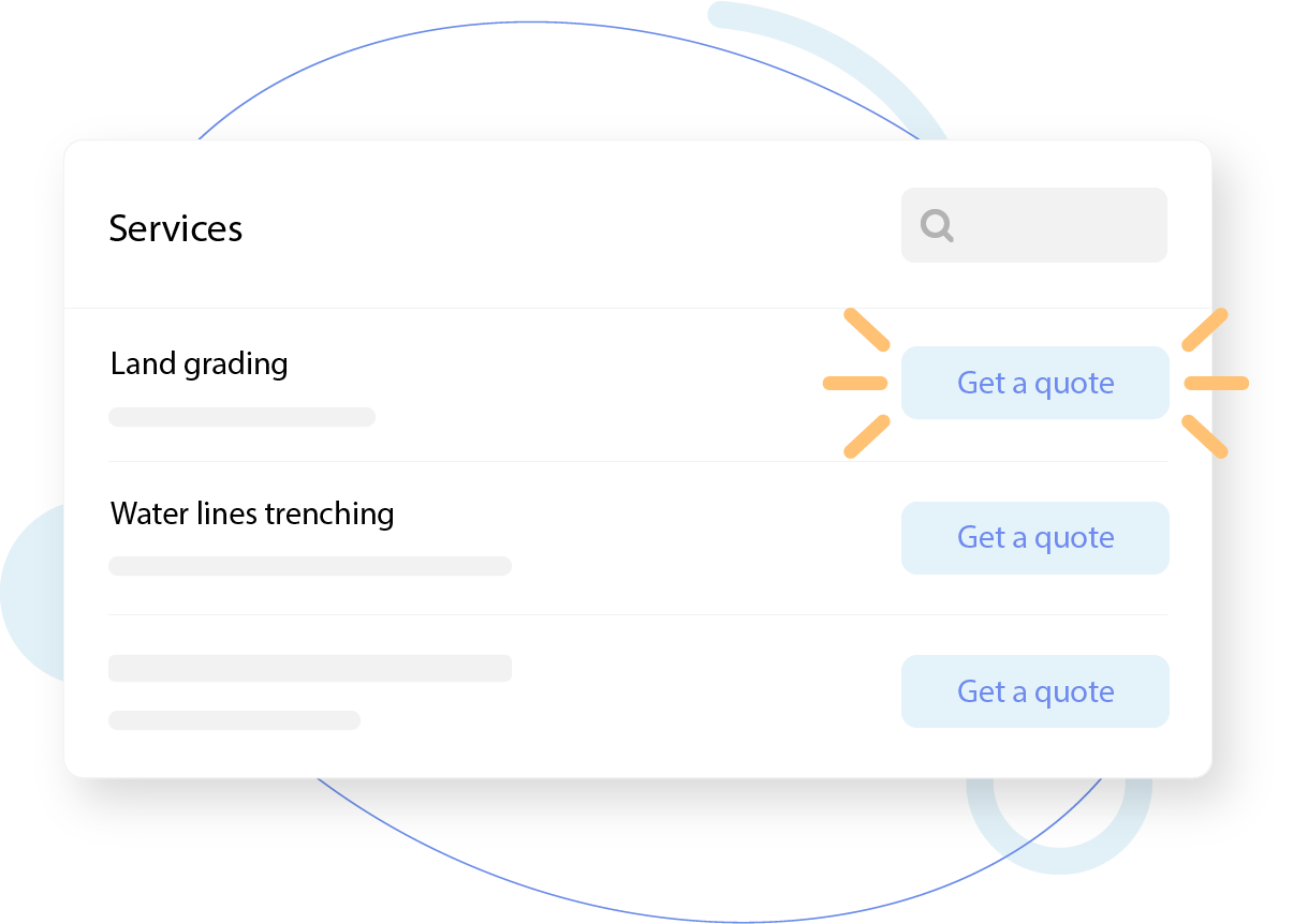 Interface mockup of a services list with call-to-action buttons reading Get a quote, with one button highlighted.