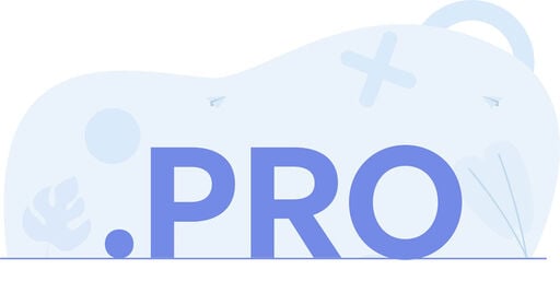 .PRO text in large blue letters on a light abstract background with simple shapes and leaves