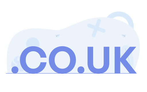 .CO.UK text in large blue letters with light abstract shapes in the background