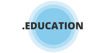 .EDUCATION text logo over concentric light blue circles