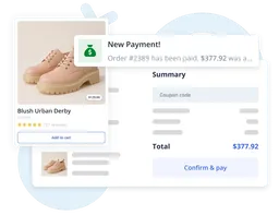 Payment notification confirming an order was paid, with client and payment details managed by IKOL