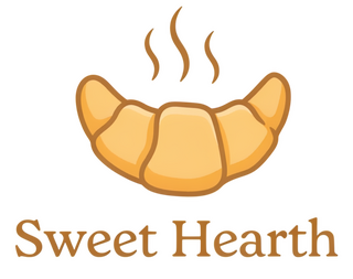 Sweet Hearth bakery logo with a steaming golden croissant illustration