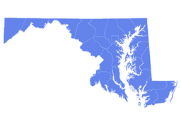 Outline map of the U.S. state of Maryland with county boundaries shown