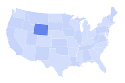 US map highlighting the state of Wyoming in a darker blue shade among lighter blue states.