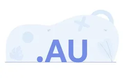 Illustration featuring large blue text '.AU' in the foreground with soft abstract shapes and plant motifs in light blue tones in the background.