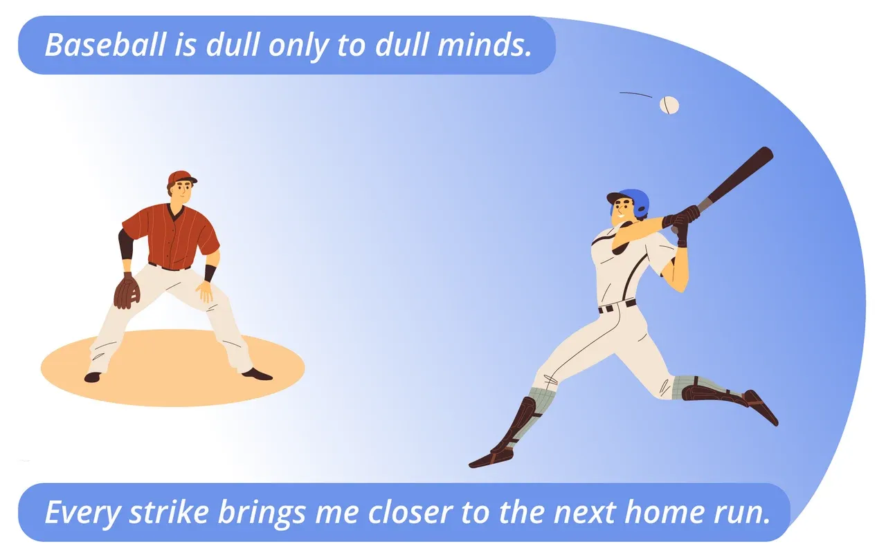 Illustration of two baseball players with motivational quotes.