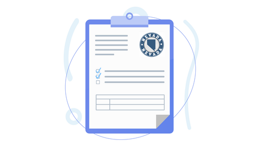 Illustration of a clipboard with a Nevada-branded document featuring checkboxes and form lines.