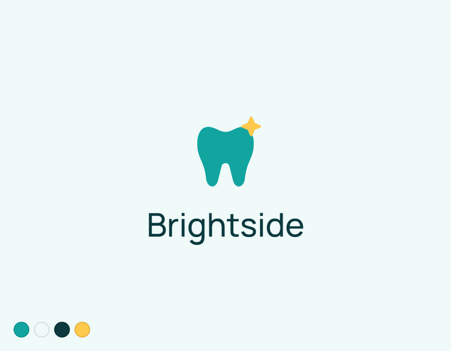 Brightside Dental logo with teal tooth and yellow sparkle on a light mint background