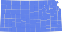 Outline map of Kansas with county boundaries shown in blue.