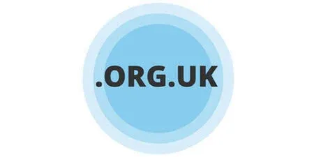 .org.uk text inside layered blue circular badge logo