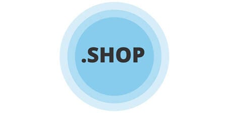 Minimalist logo featuring the text .SHOP centered inside concentric blue circles