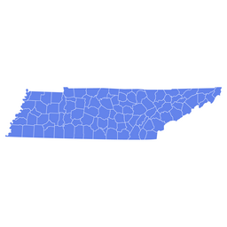 Blue outline map of a U.S. state with internal county boundaries on a white background.