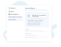 Chat settings screen showing teaser and follow-up configuration for an AI assistant conversation widget.