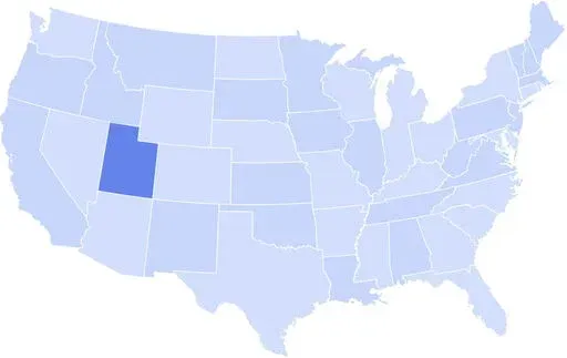 Map of the United States with Utah highlighted