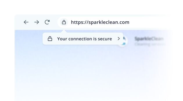 Web browser address bar showing a secure HTTPS connection to sparkleclean.com with a padlock icon and a tooltip stating 'Your connection is secure.'