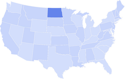 Map of the United States with one state in the north-central region highlighted in darker blue.