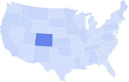 Map of the United States with Colorado highlighted in a darker blue