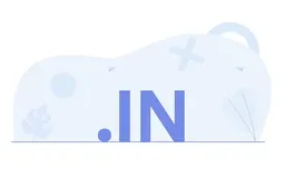 Minimal blue illustration featuring the .IN domain text with abstract shapes in a soft, wavy background.