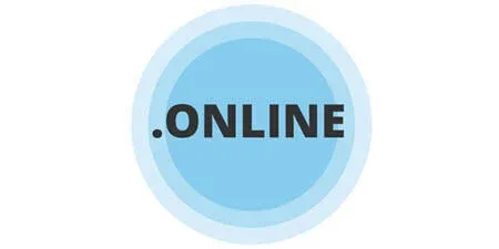 Blue circular badge with the word .ONLINE in bold black letters