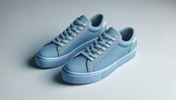 Pair of light blue canvas sneakers with laces, side by side on a neutral background