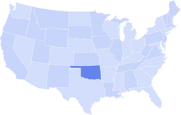 Map of the United States with Oklahoma highlighted in a darker blue.