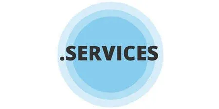 Logo with the word .SERVICES in bold black letters over concentric blue circles