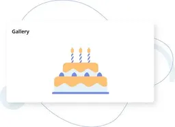 Minimalist illustration of a two-tier birthday cake with three lit candles on a white gallery card.