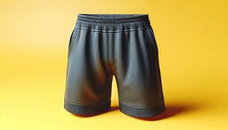 Dark gray athletic shorts on a bright yellow background.