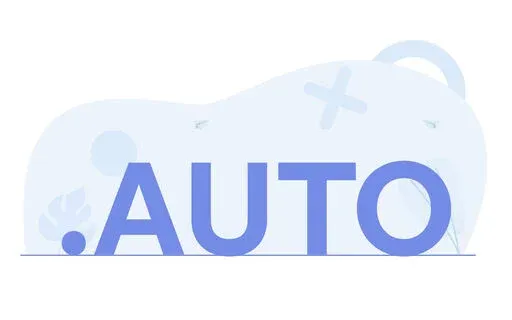 .AUTO text with abstract light-blue background shapes