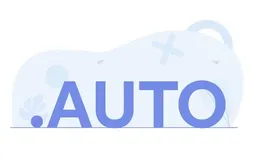 .AUTO text with abstract light-blue background shapes