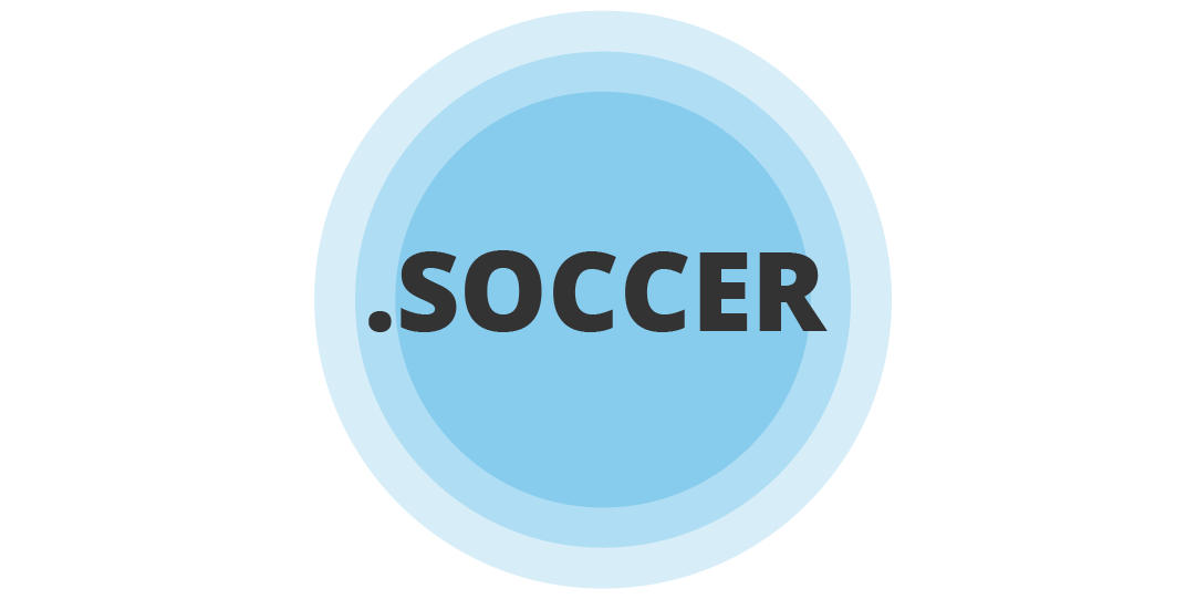 Graphic with the word .SOCCER centered inside concentric blue circles.
