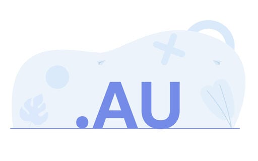 .AU domain text with abstract light blue background and shapes
