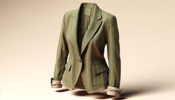 Olive green tailored blazer with cuffed sleeves displayed on a neutral background.