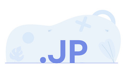 .JP domain illustration with large JP letters and abstract light blue shapes
