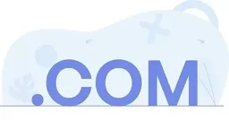 .COM domain concept illustration in soft blue tones with large .COM text and abstract shapes