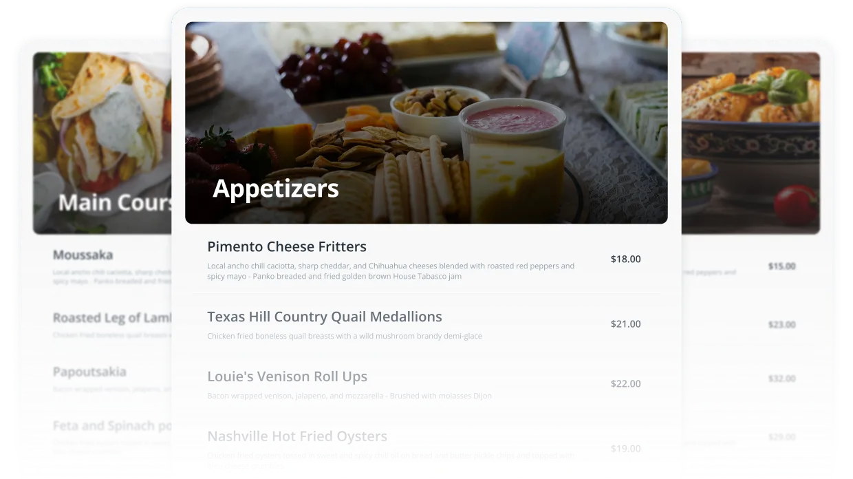 Restaurant menu displayed on a professional website created with IKOL AI website generator