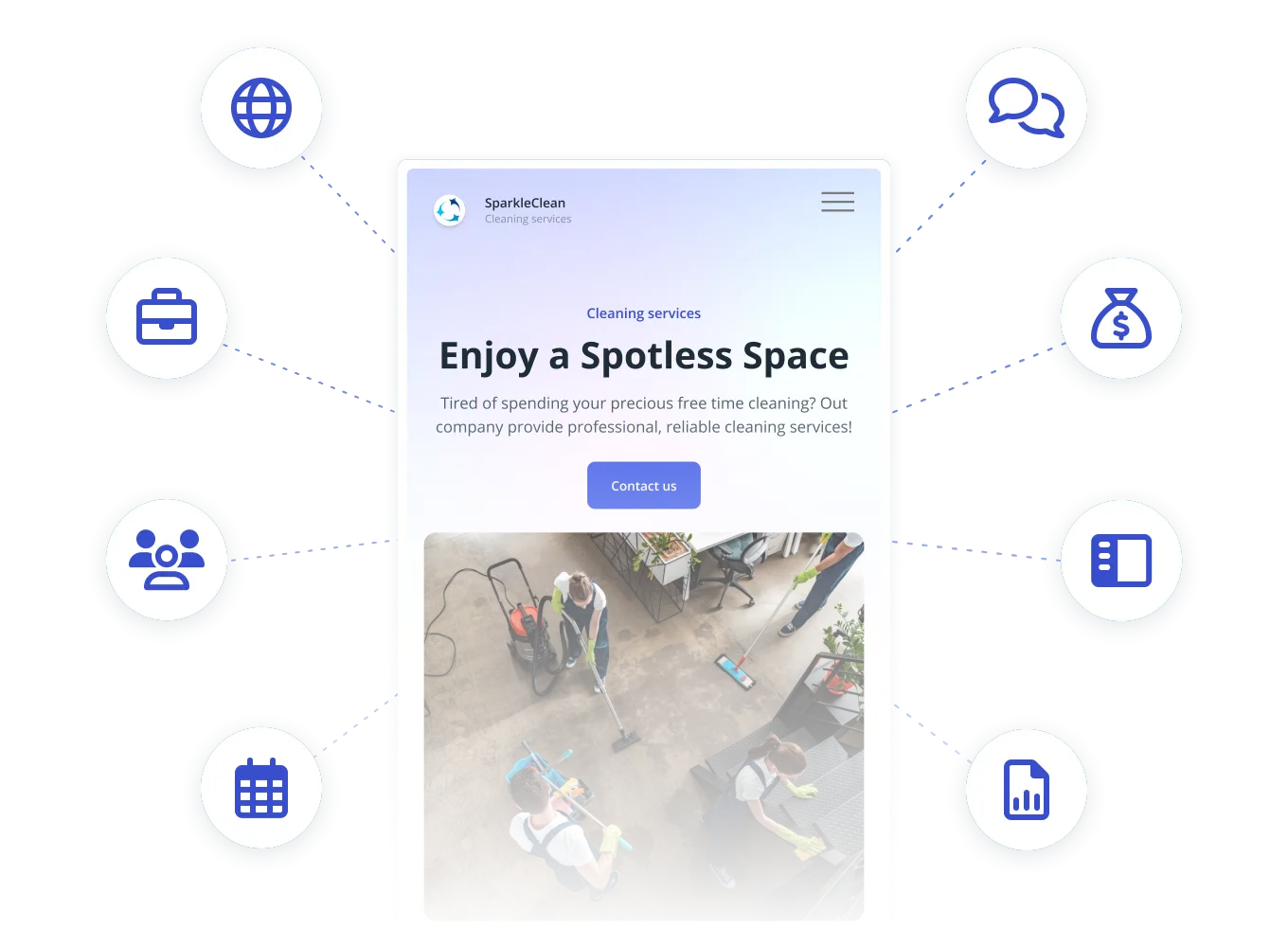 All-in-one business management software connecting a website with integrated business tools on one platform